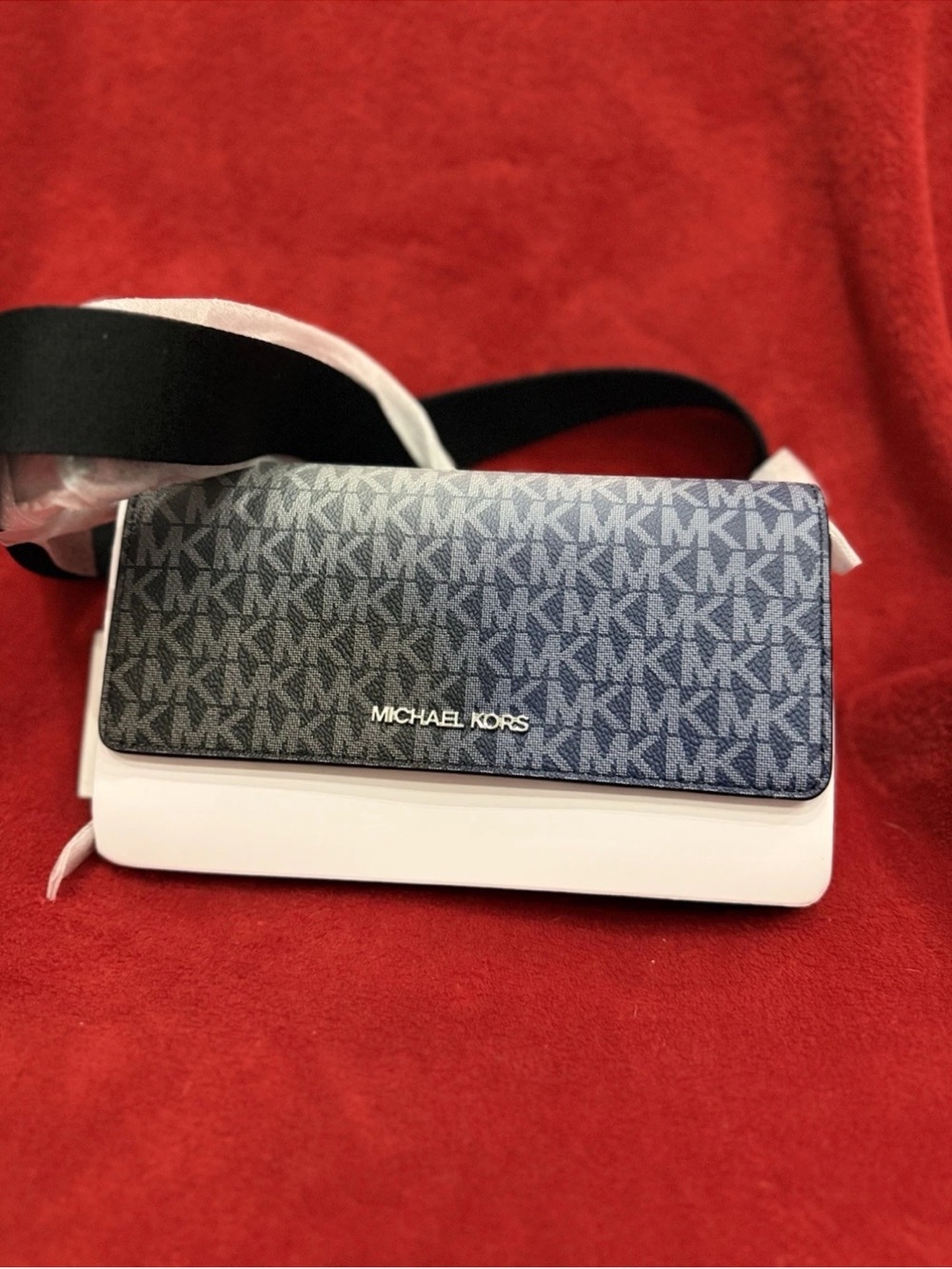Michael Kors Men's Black Logo Flap Over White Belt Bag